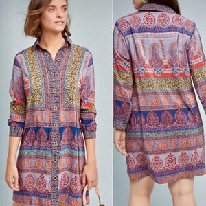 Anthropologie 100% Silk Shirt Dress